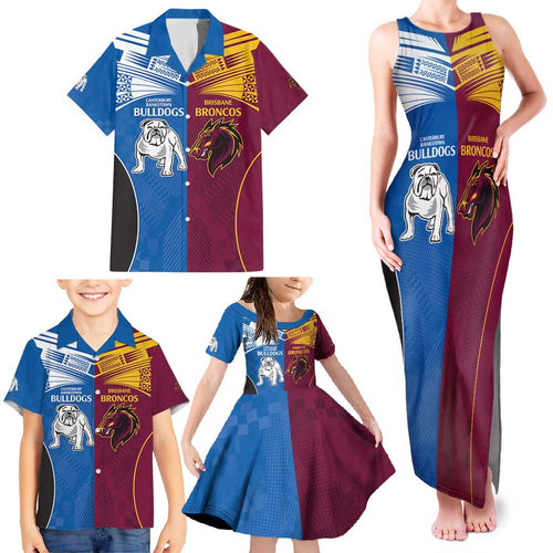 Custom Broncos-Bulldogs Family Matching Tank Maxi Dress and Hawaiian Shirt NRL Tribal Half Style