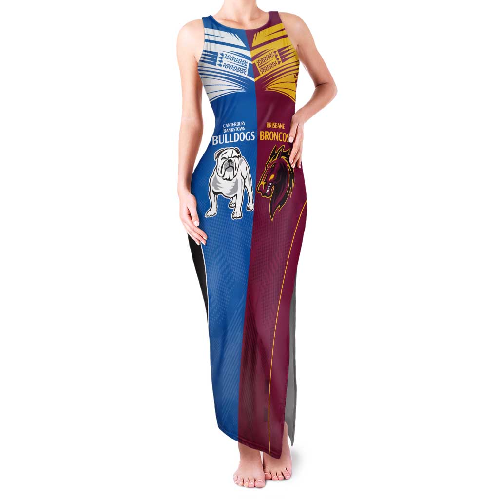 Custom Broncos-Bulldogs Family Matching Tank Maxi Dress and Hawaiian Shirt NRL Tribal Half Style