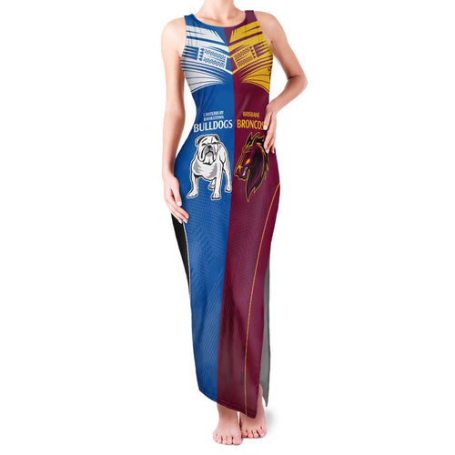 Custom Broncos-Bulldogs Family Matching Tank Maxi Dress and Hawaiian Shirt NRL Tribal Half Style