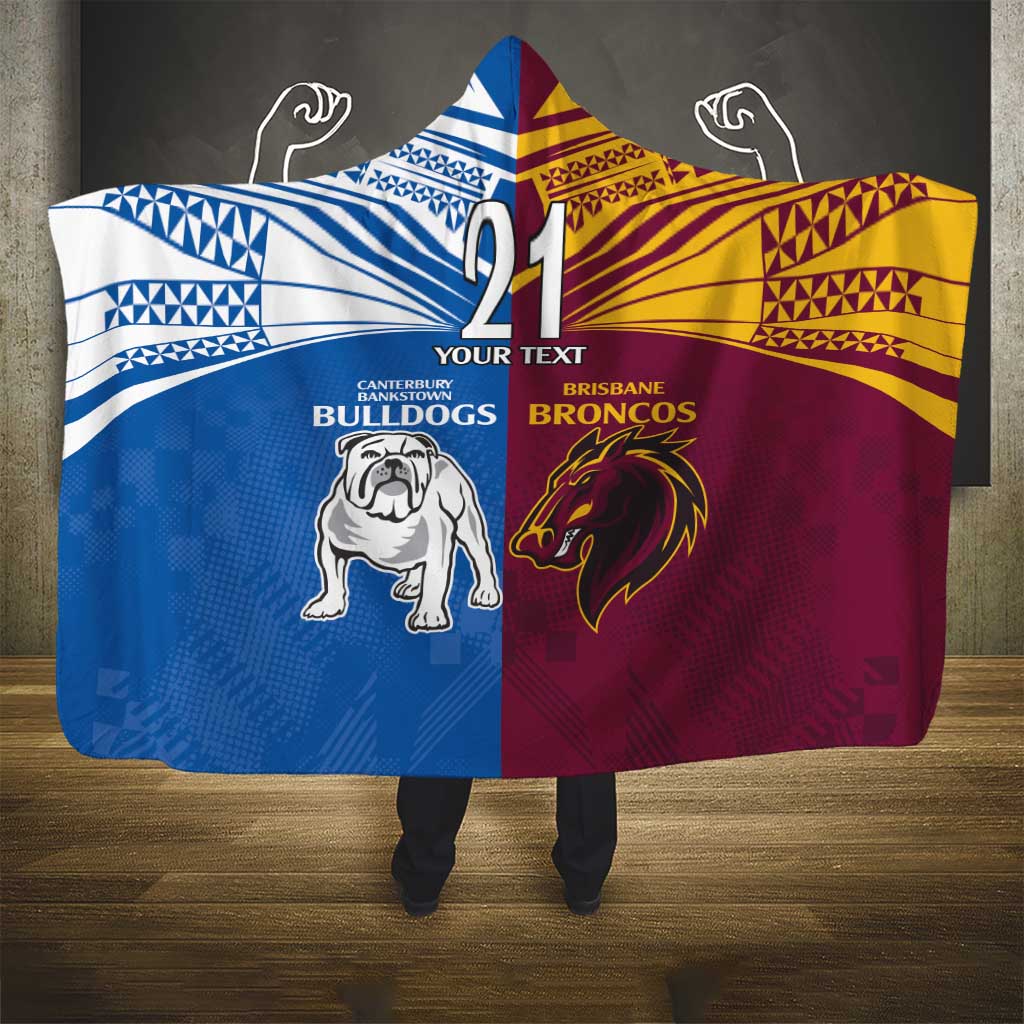 Custom Broncos-Bulldogs Hooded Blanket NRL Tribal Half Style