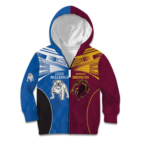 Custom Broncos-Bulldogs Kid Hoodie NRL Tribal Half Style
