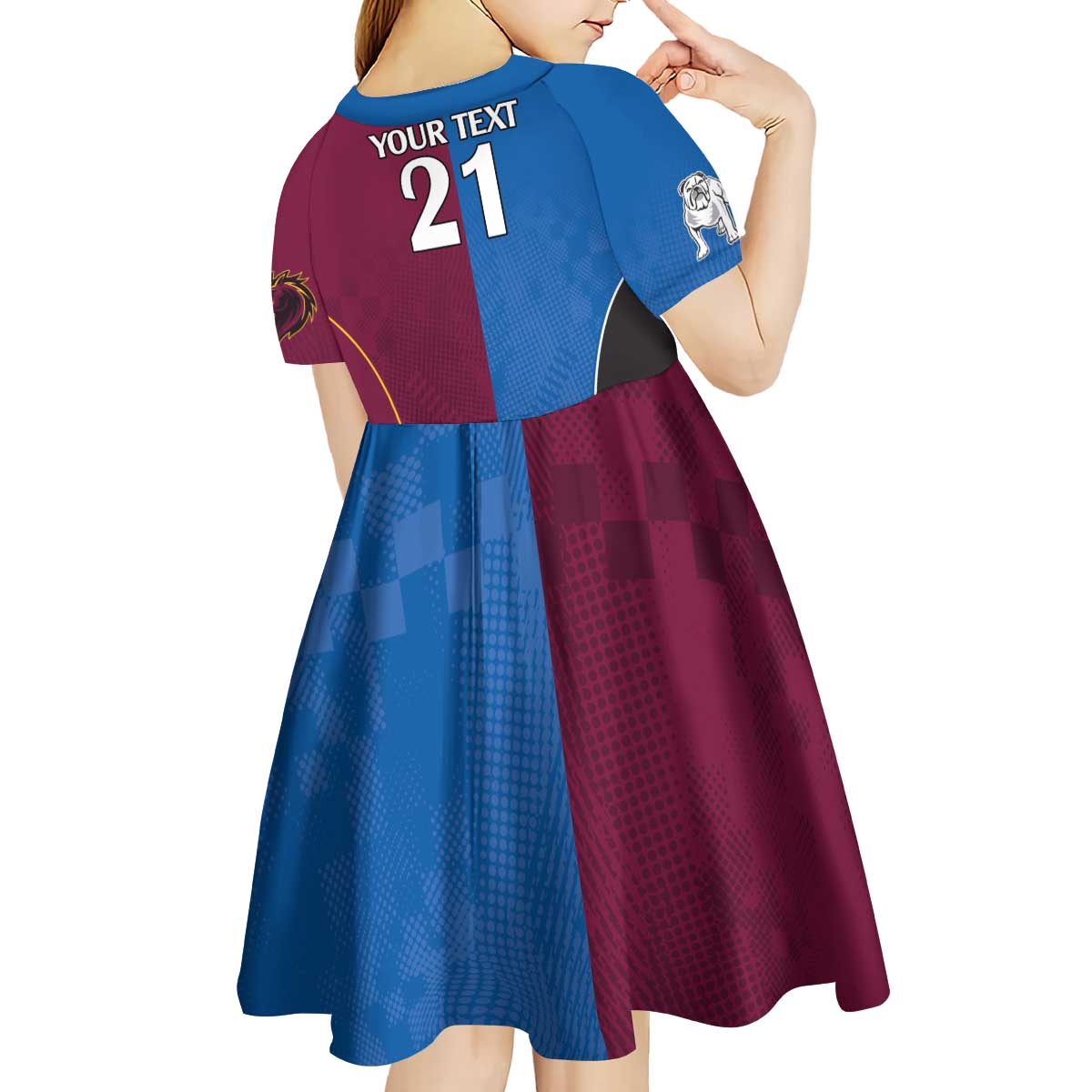 Custom Broncos-Bulldogs Kid Short Sleeve Dress NRL Tribal Half Style