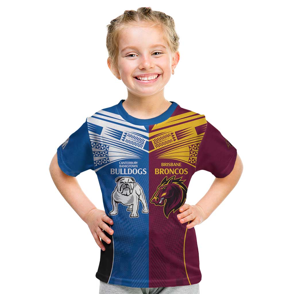 Custom Broncos-Bulldogs Kid T Shirt NRL Tribal Half Style