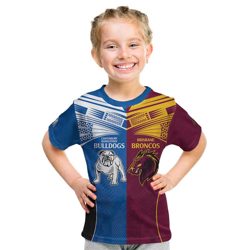Custom Broncos-Bulldogs Kid T Shirt NRL Tribal Half Style