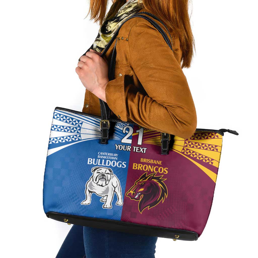 Custom Broncos-Bulldogs Leather Tote Bag NRL Tribal Half Style