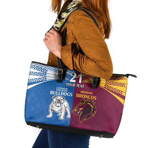 Custom Broncos-Bulldogs Leather Tote Bag NRL Tribal Half Style