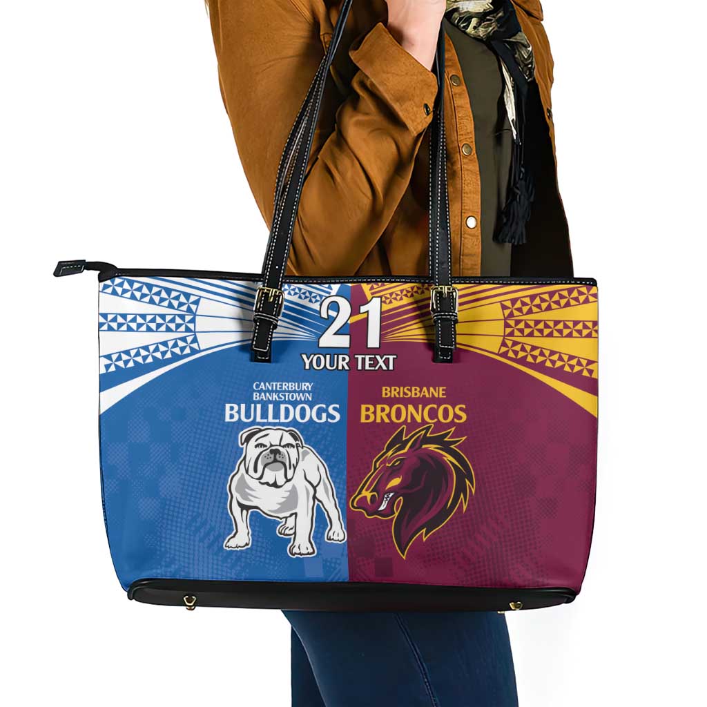 Custom Broncos-Bulldogs Leather Tote Bag NRL Tribal Half Style