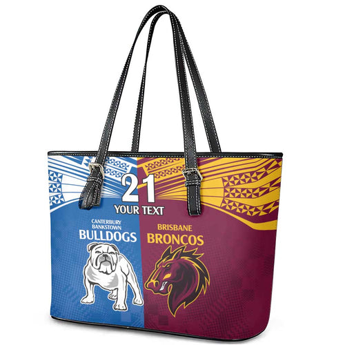 Custom Broncos-Bulldogs Leather Tote Bag NRL Tribal Half Style