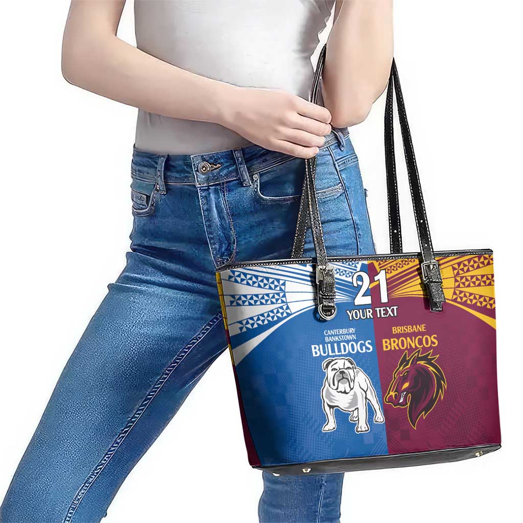 Custom Broncos-Bulldogs Leather Tote Bag NRL Tribal Half Style