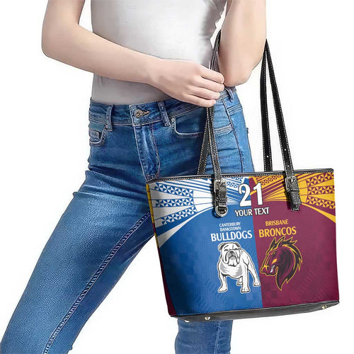 Custom Broncos-Bulldogs Leather Tote Bag NRL Tribal Half Style
