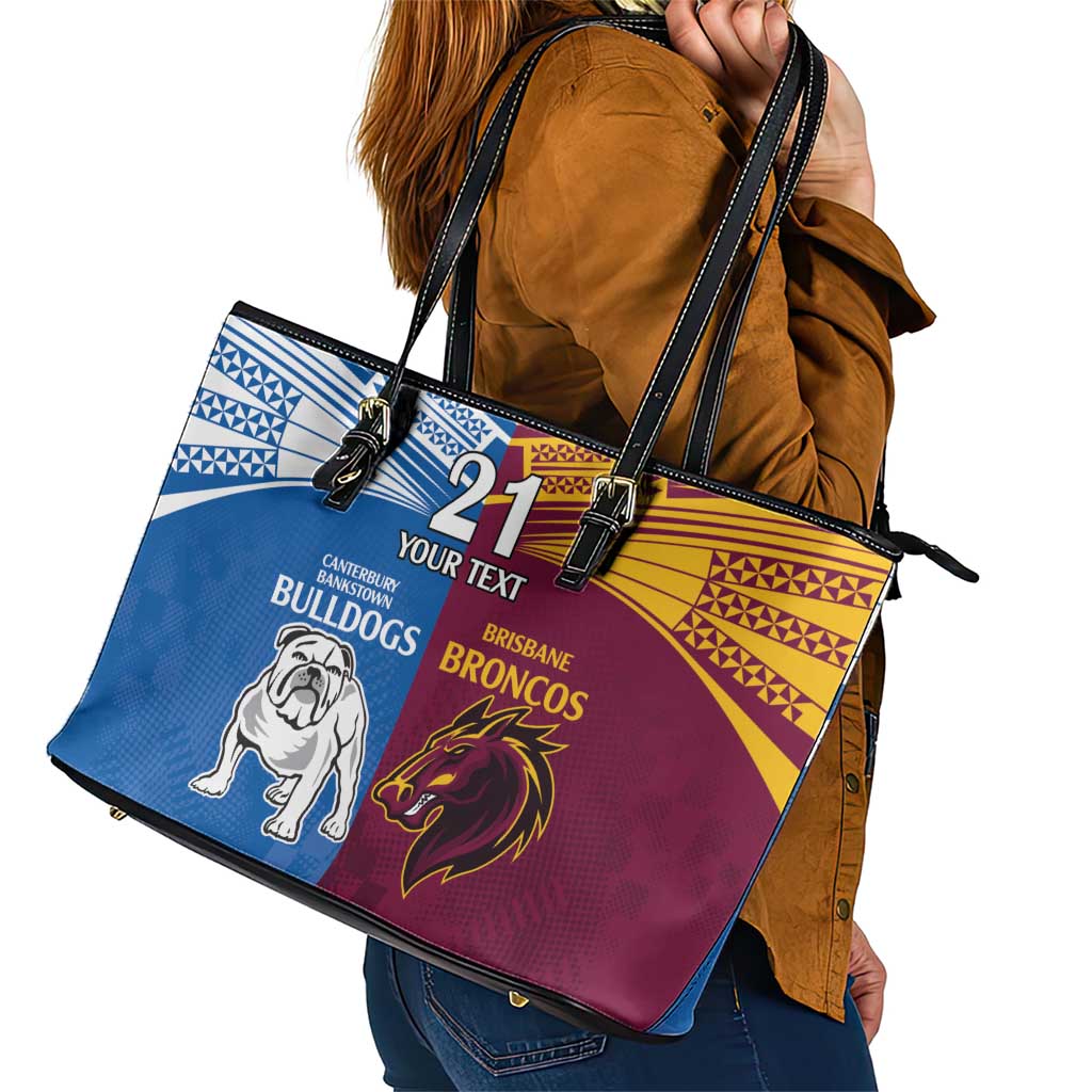Custom Broncos-Bulldogs Leather Tote Bag NRL Tribal Half Style