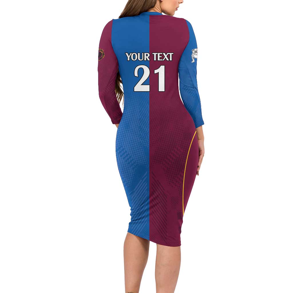 Custom Broncos-Bulldogs Long Sleeve Bodycon Dress NRL Tribal Half Style