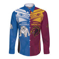 Custom Broncos-Bulldogs Long Sleeve Button Shirt NRL Tribal Half Style