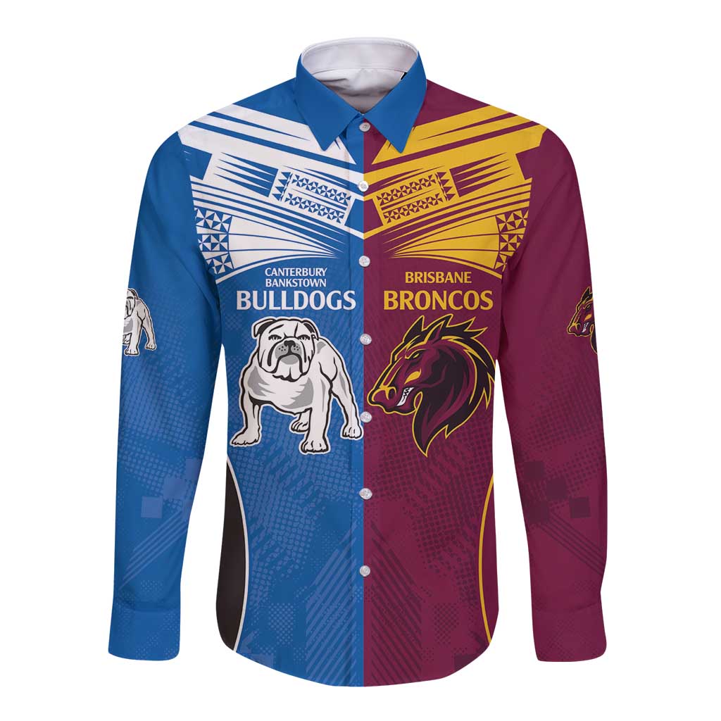 Custom Broncos-Bulldogs Long Sleeve Button Shirt NRL Tribal Half Style