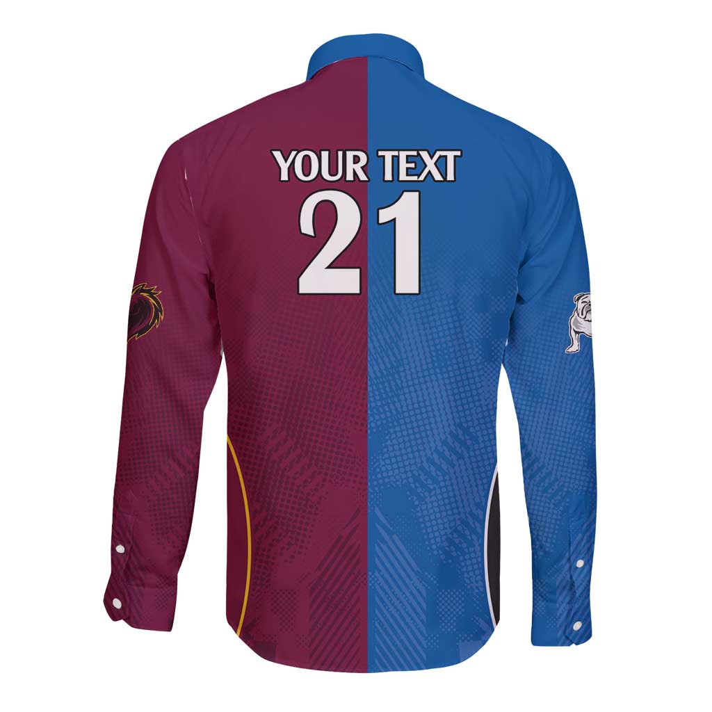Custom Broncos-Bulldogs Long Sleeve Button Shirt NRL Tribal Half Style