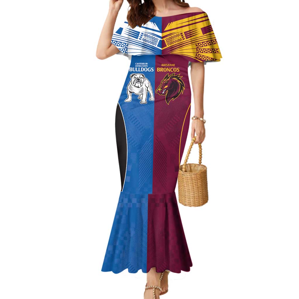 Custom Broncos-Bulldogs Mermaid Dress NRL Tribal Half Style