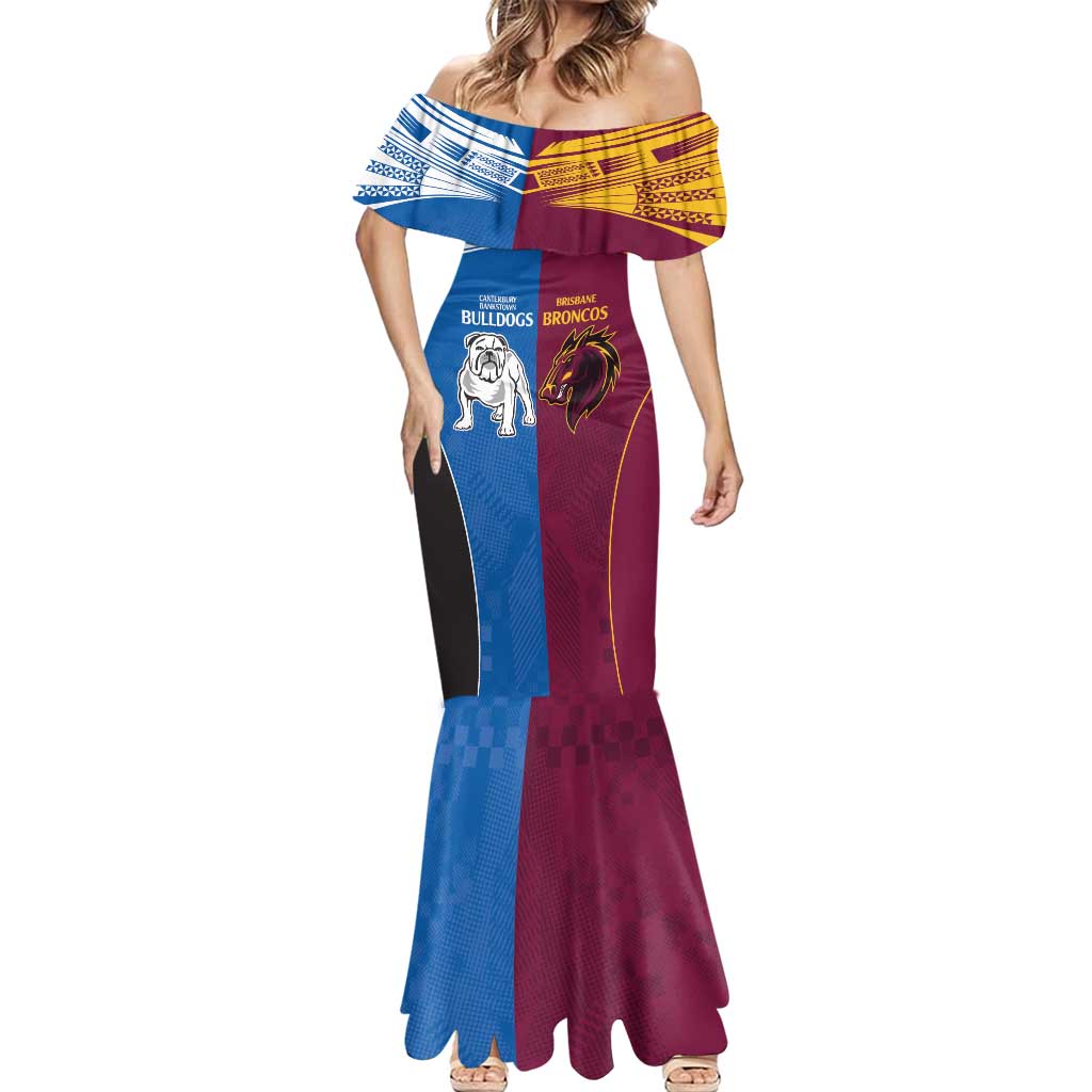 Custom Broncos-Bulldogs Mermaid Dress NRL Tribal Half Style