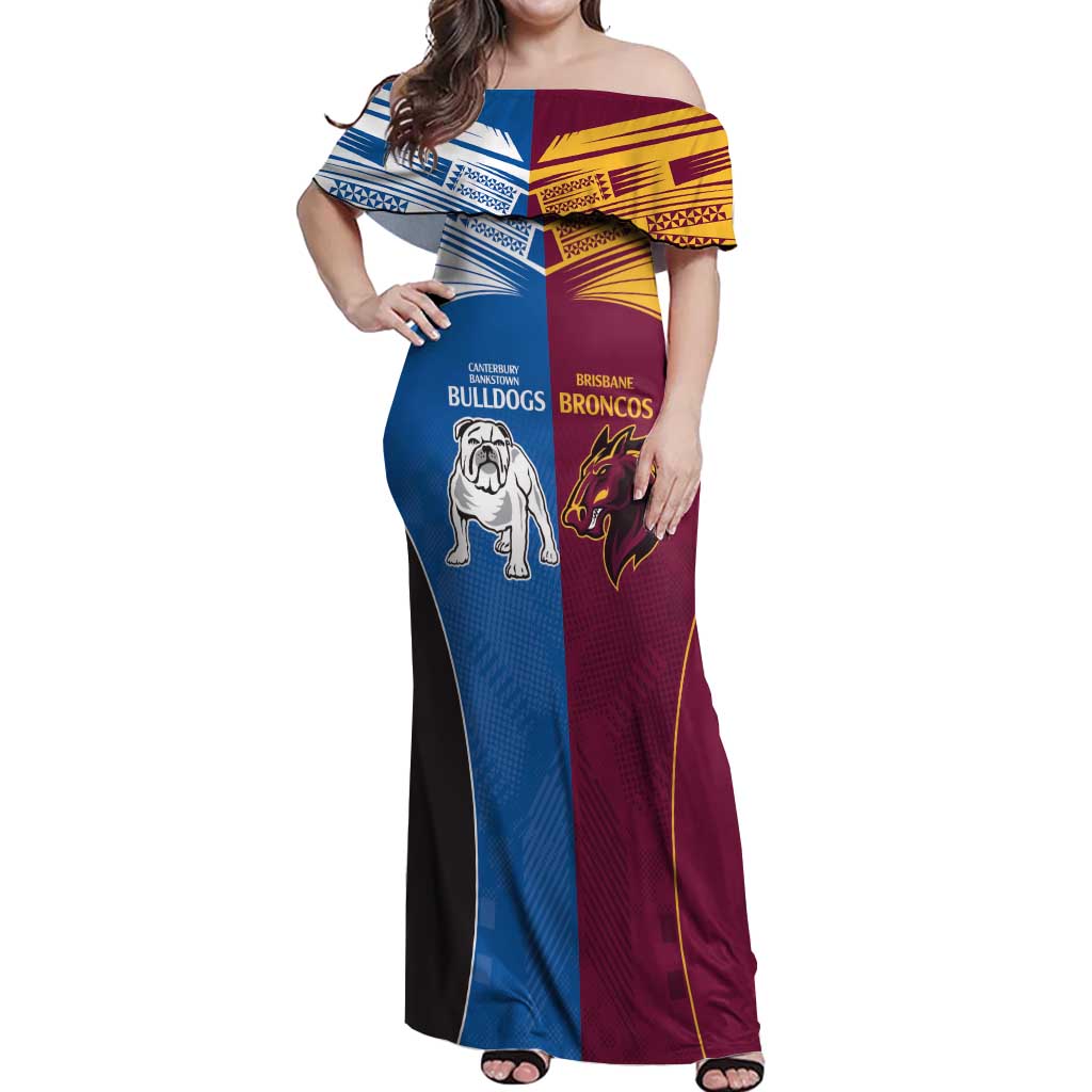 Custom Broncos-Bulldogs Off Shoulder Maxi Dress NRL Tribal Half Style
