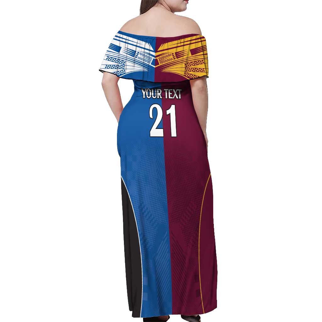 Custom Broncos-Bulldogs Off Shoulder Maxi Dress NRL Tribal Half Style