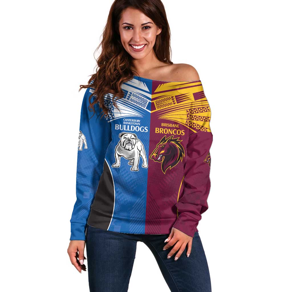 Custom Broncos-Bulldogs Off Shoulder Sweater NRL Tribal Half Style