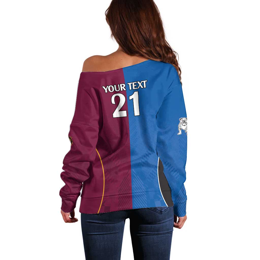 Custom Broncos-Bulldogs Off Shoulder Sweater NRL Tribal Half Style