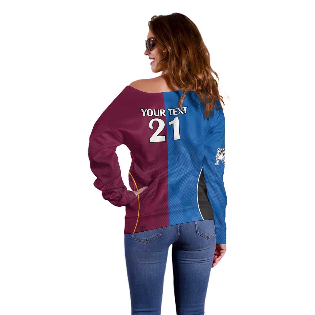 Custom Broncos-Bulldogs Off Shoulder Sweater NRL Tribal Half Style