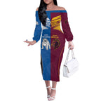 Custom Broncos-Bulldogs Off The Shoulder Long Sleeve Dress NRL Tribal Half Style