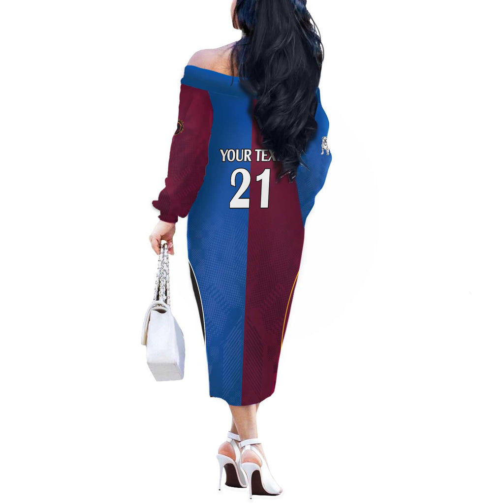 Custom Broncos-Bulldogs Off The Shoulder Long Sleeve Dress NRL Tribal Half Style