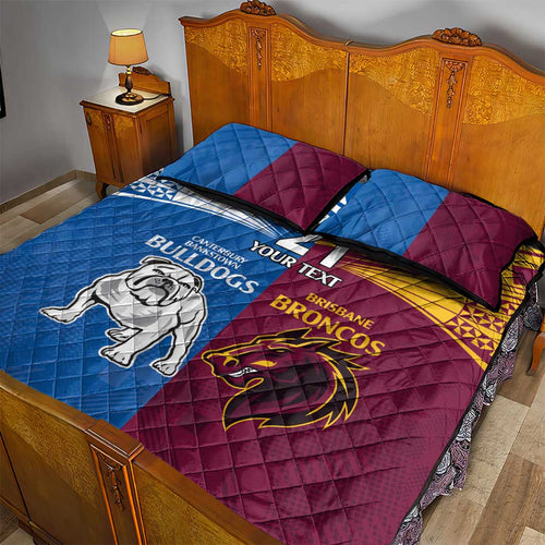 Custom Broncos-Bulldogs Quilt Bed Set NRL Tribal Half Style
