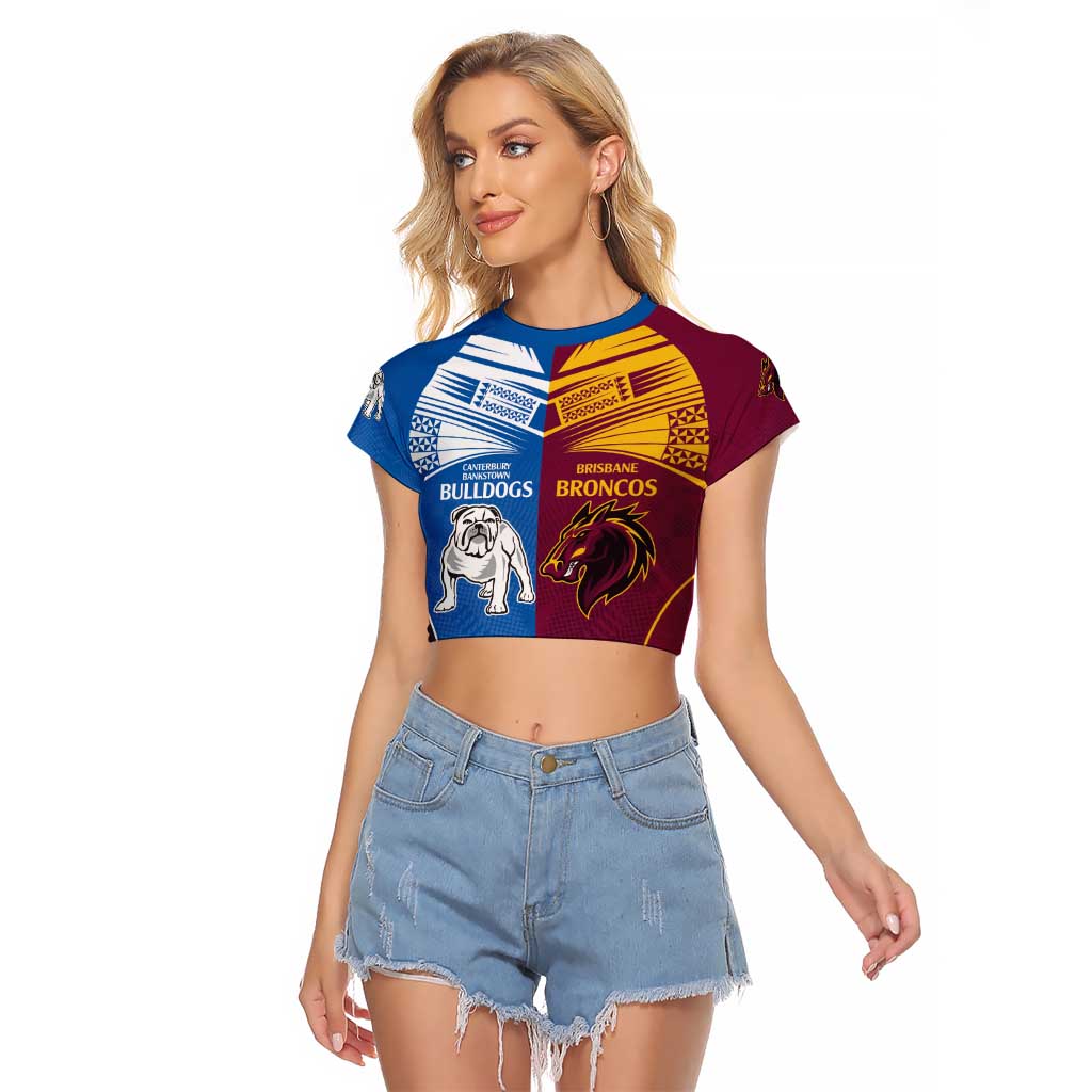 Custom Broncos-Bulldogs Raglan Cropped T Shirt NRL Tribal Half Style