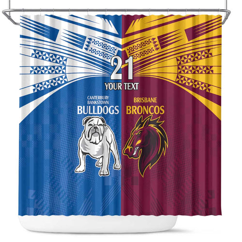 Custom Broncos-Bulldogs Shower Curtain NRL Tribal Half Style