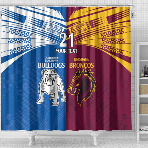 Custom Broncos-Bulldogs Shower Curtain NRL Tribal Half Style