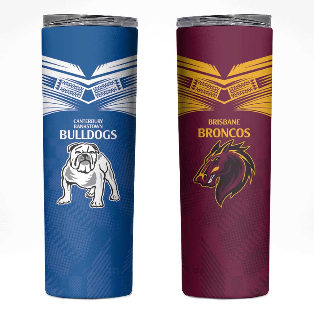 Custom Broncos-Bulldogs Skinny Tumbler NRL Tribal Half Style