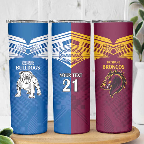 Custom Broncos-Bulldogs Skinny Tumbler NRL Tribal Half Style