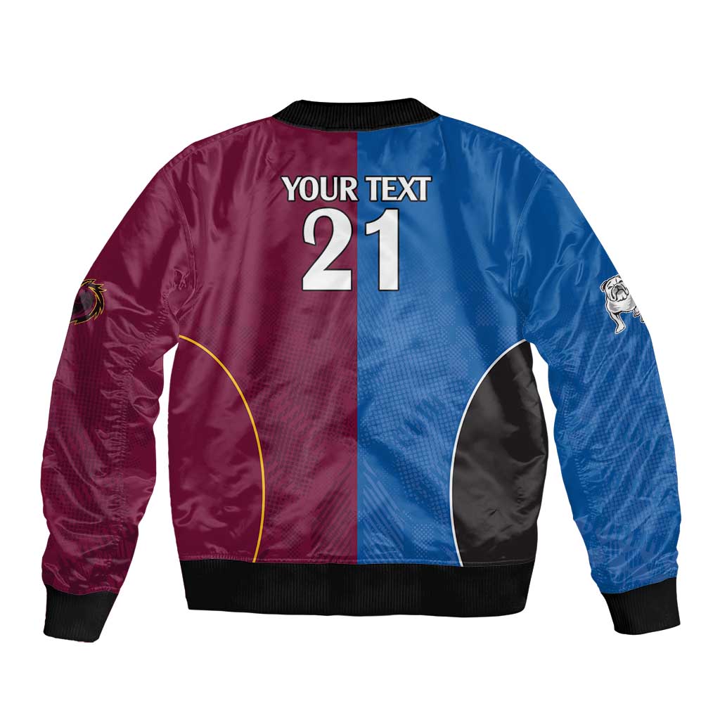 Custom Broncos-Bulldogs Sleeve Zip Bomber Jacket NRL Tribal Half Style