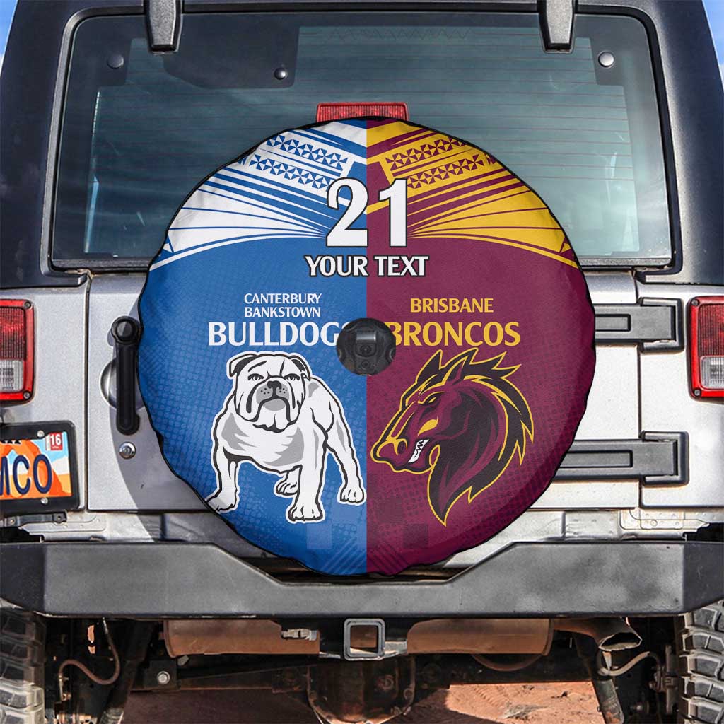 Custom Broncos-Bulldogs Spare Tire Cover NRL Tribal Half Style