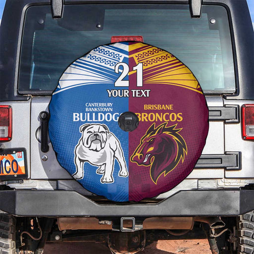 Custom Broncos-Bulldogs Spare Tire Cover NRL Tribal Half Style