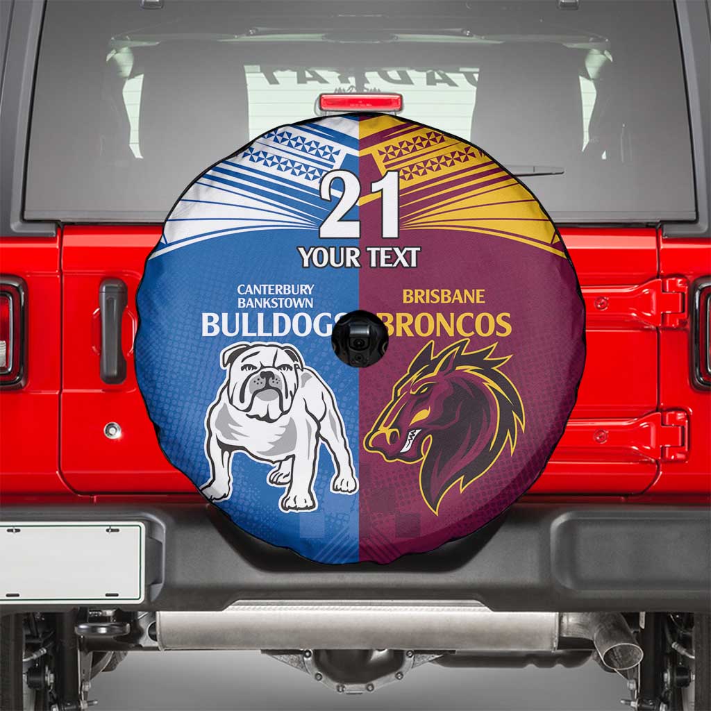 Custom Broncos-Bulldogs Spare Tire Cover NRL Tribal Half Style