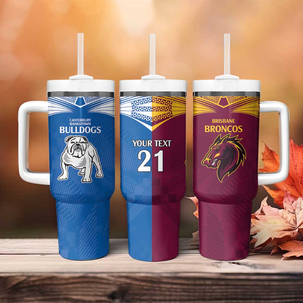Custom Broncos-Bulldogs Tumbler With Handle NRL Tribal Half Style