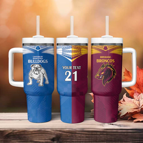 Custom Broncos-Bulldogs Tumbler With Handle NRL Tribal Half Style