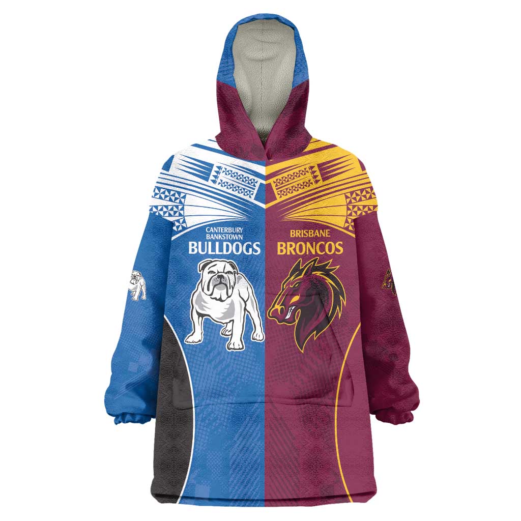 Custom Broncos-Bulldogs Wearable Blanket Hoodie NRL Tribal Half Style