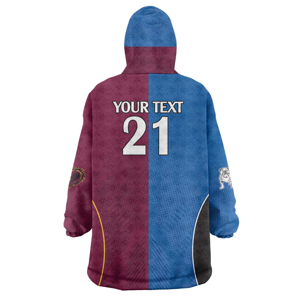 Custom Broncos-Bulldogs Wearable Blanket Hoodie NRL Tribal Half Style