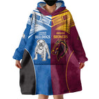 Custom Broncos-Bulldogs Wearable Blanket Hoodie NRL Tribal Half Style
