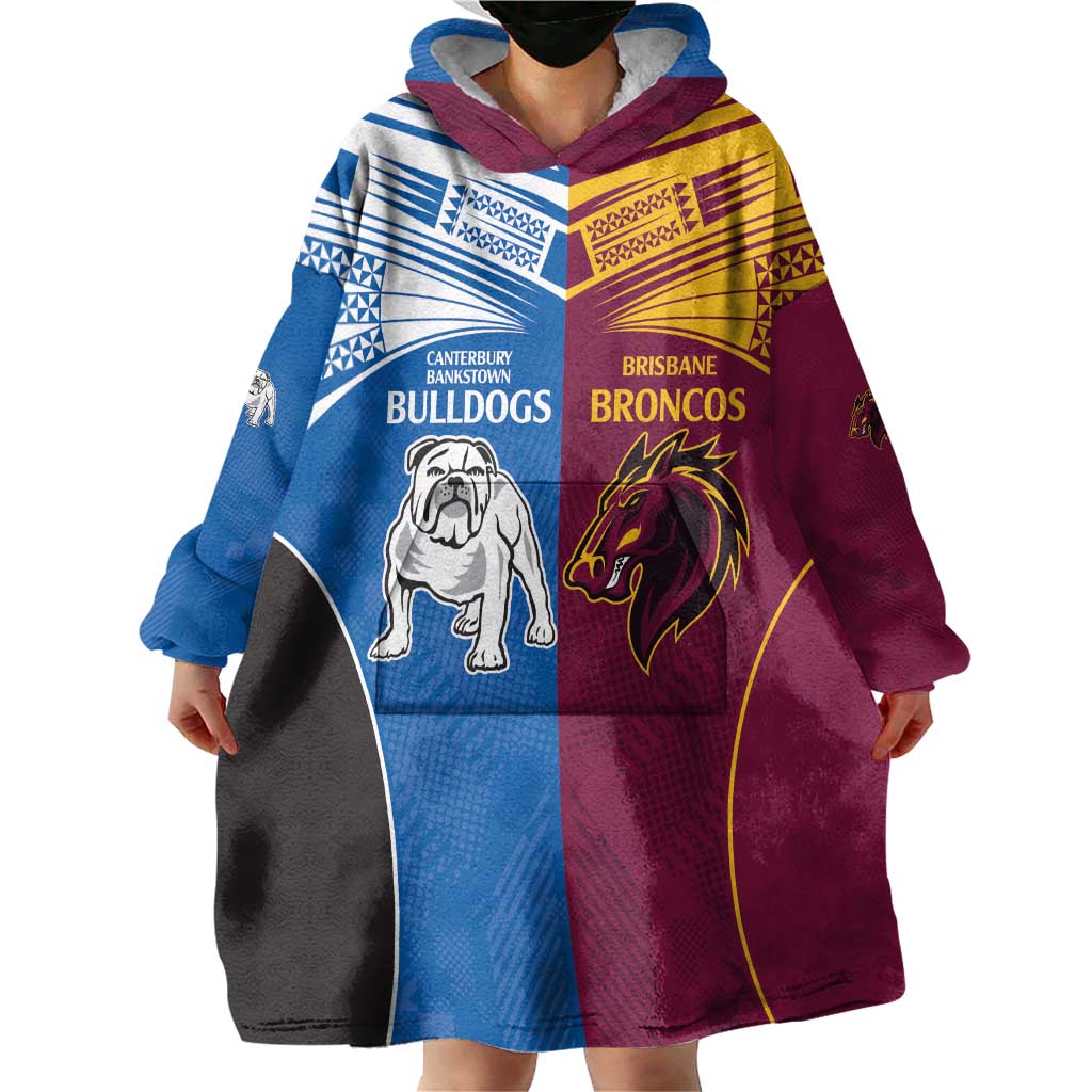 Custom Broncos-Bulldogs Wearable Blanket Hoodie NRL Tribal Half Style