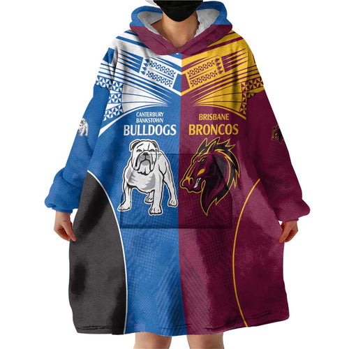 Custom Broncos-Bulldogs Wearable Blanket Hoodie NRL Tribal Half Style