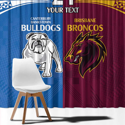 Custom Broncos-Bulldogs Window Curtain NRL Tribal Half Style