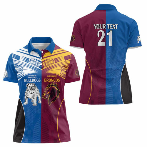 Custom Broncos-Bulldogs Women Polo Shirt NRL Tribal Half Style