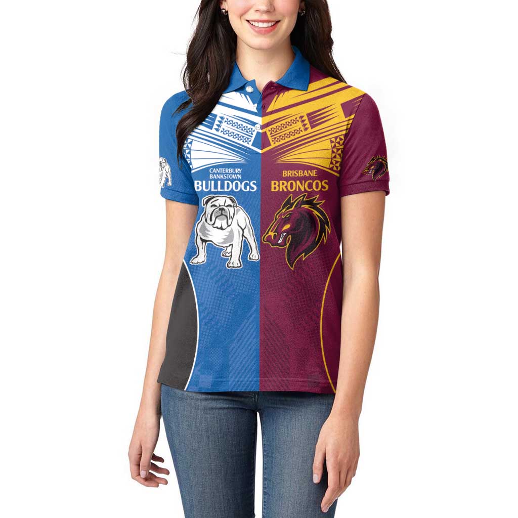 Custom Broncos-Bulldogs Women Polo Shirt NRL Tribal Half Style