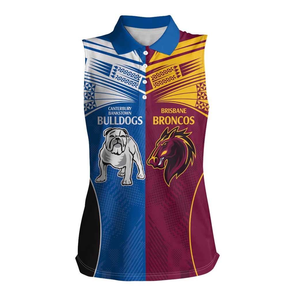 Custom Broncos-Bulldogs Women Sleeveless Polo Shirt NRL Tribal Half Style