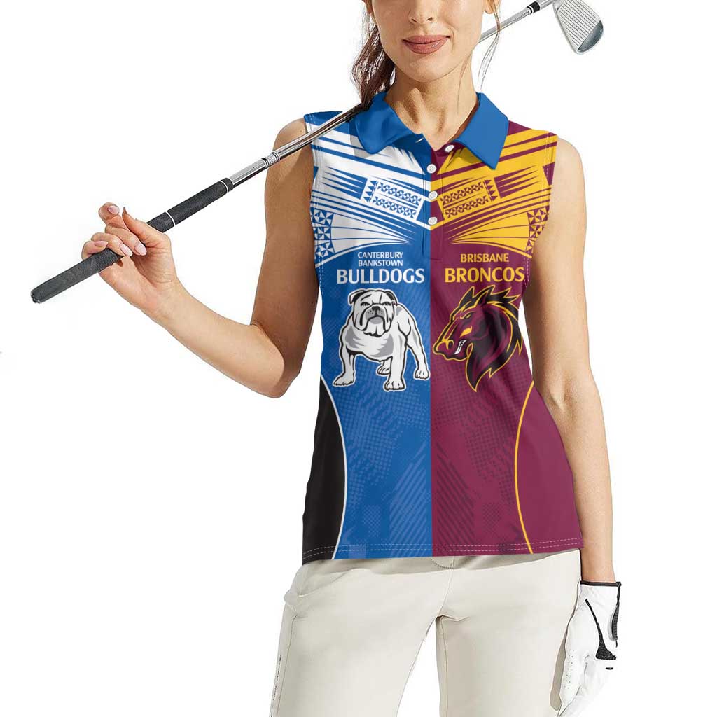 Custom Broncos-Bulldogs Women Sleeveless Polo Shirt NRL Tribal Half Style